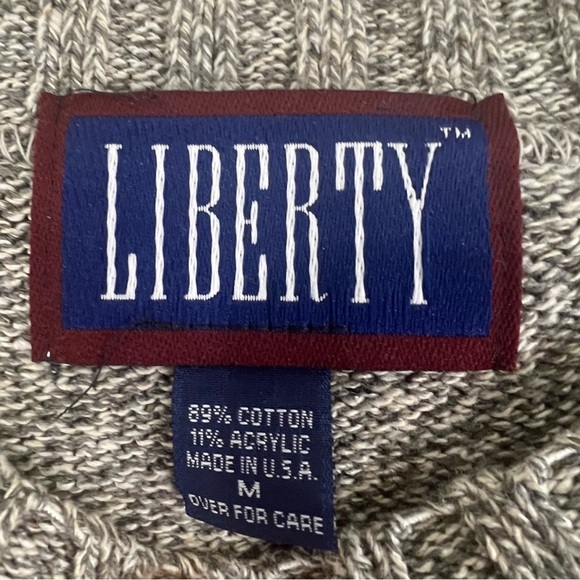 90S Liberty Beige Grey Fair Isle Chunky Knit Grandpa Sweater Mens medium - Picture 8 of 10
